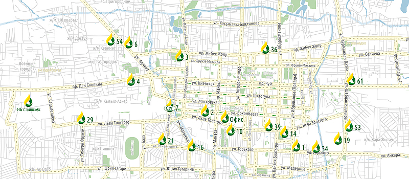 Карта АЗС Bishkek Petroleum
